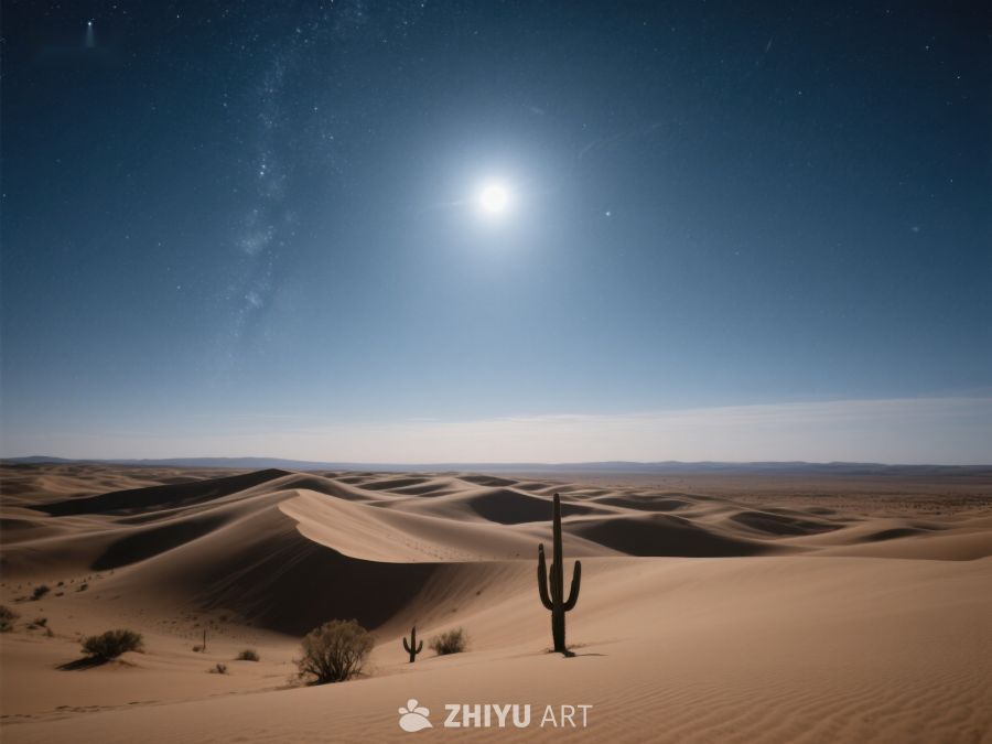 月光下的沙漠与仙人掌 577