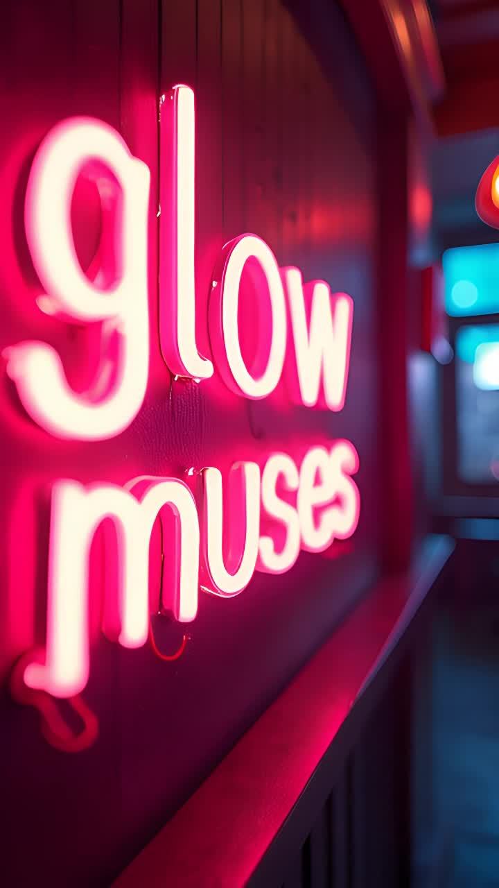 霓虹灯组成glow和muses两个单词，以粉红色和