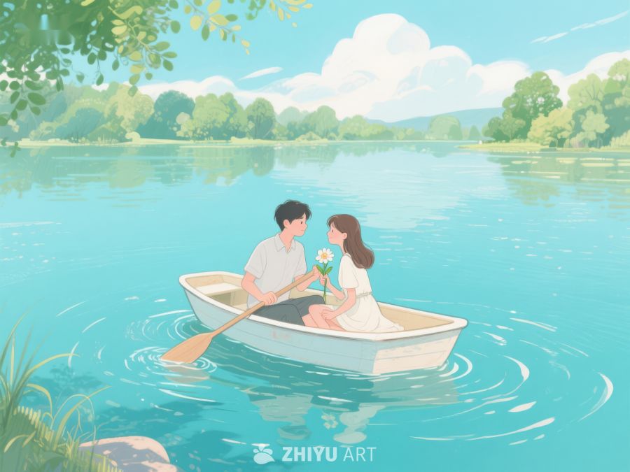 湖上划船的情侣 319