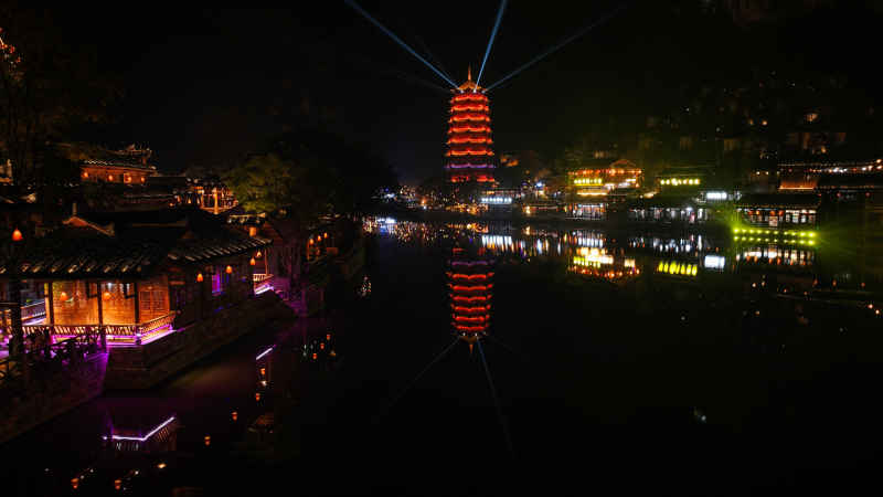 古镇 夜景 灯光