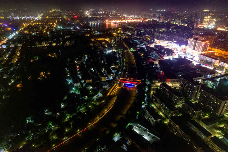 山东聊城城市夜景灯光航拍摄影图