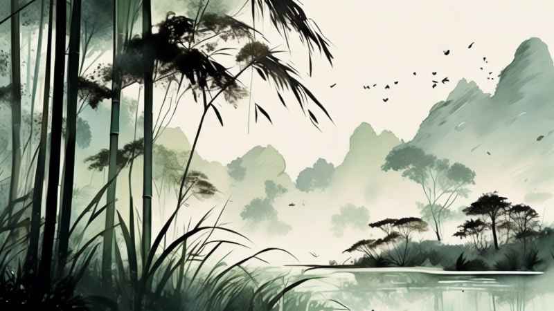 绿竹水墨插画背景图 32