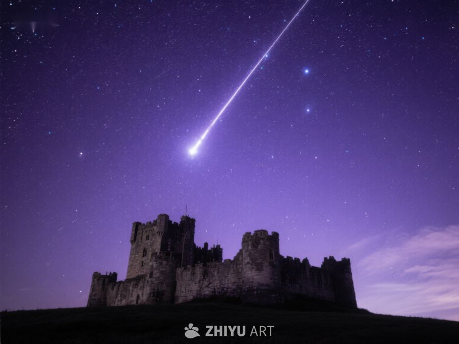 流星划过夜空，古堡静谧矗立 49