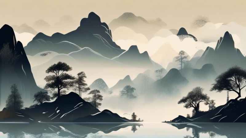 国风水彩画山水风景插画 44