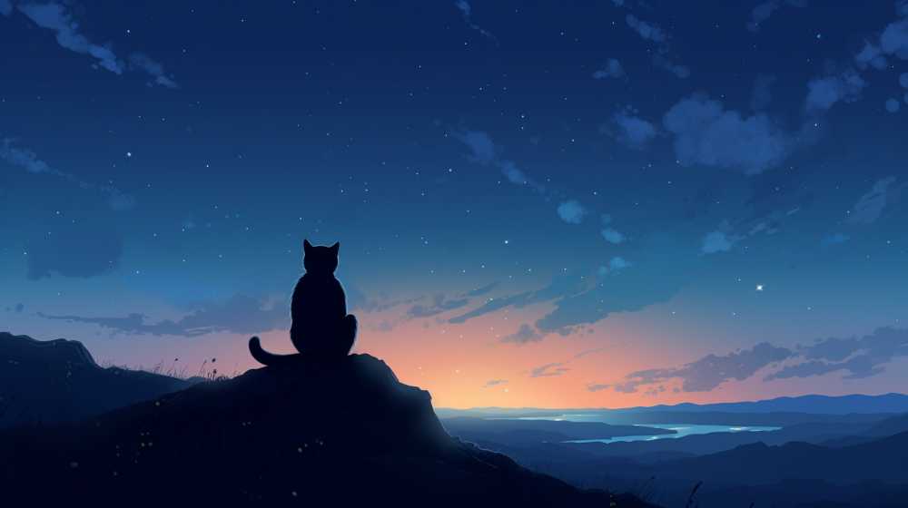 夜色下猫猫插画