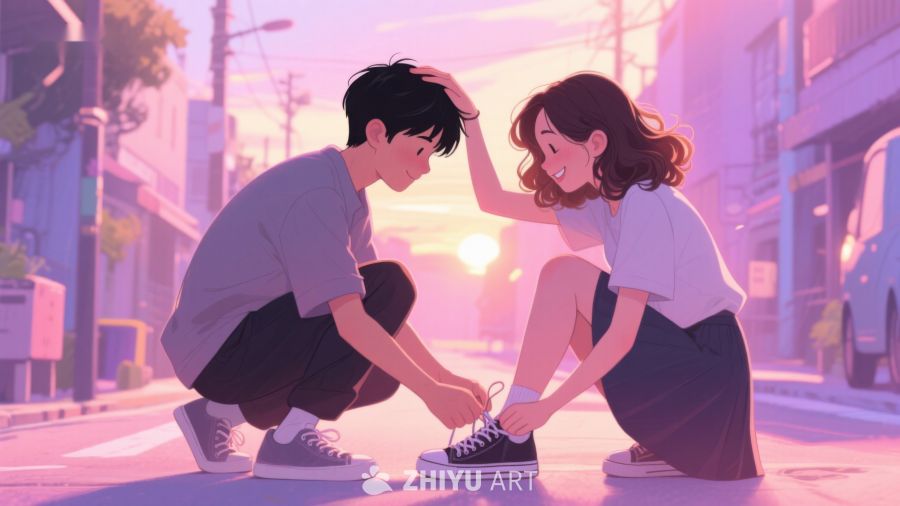 街头温馨瞬间：男孩为女孩系鞋带 217