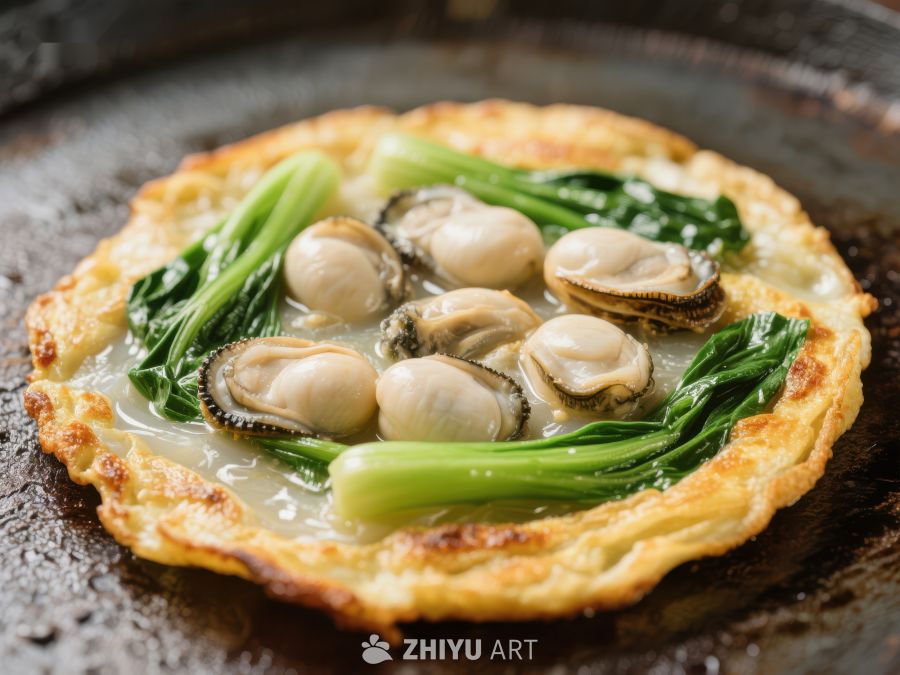 煎蛋饼配扇贝和青菜 382
