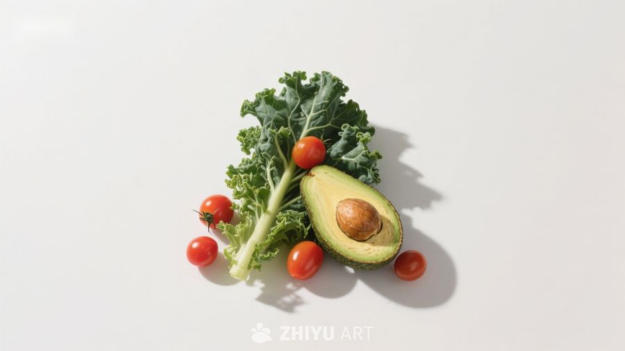 牛油果羽衣甘蓝与小番茄