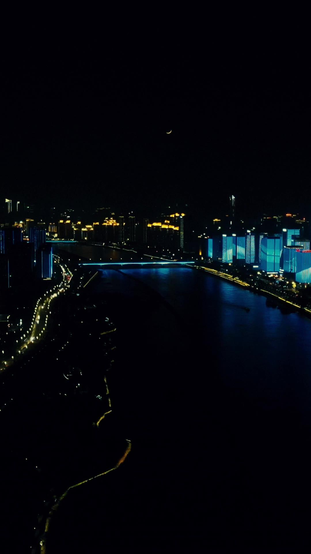 城市航拍湖南长沙湘江夜景