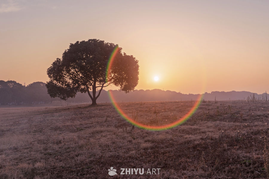苏州阳澄湖日出晨雾