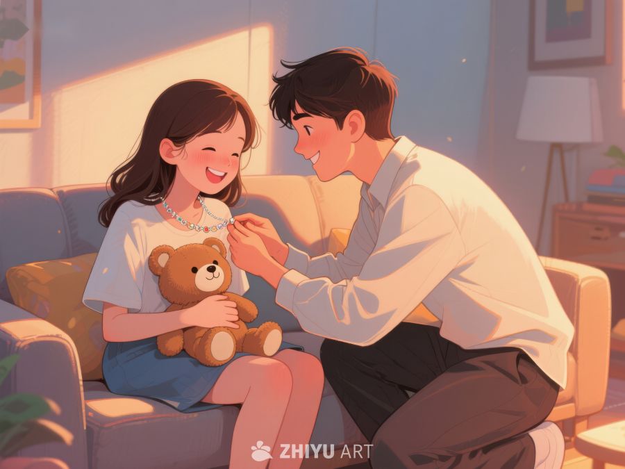 温馨时刻：男子为女子佩戴项链 789