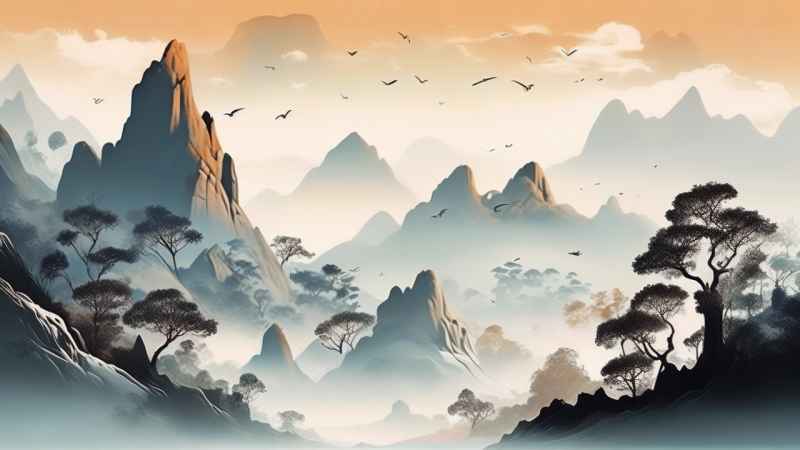 国风水彩画山水风景插画 104
