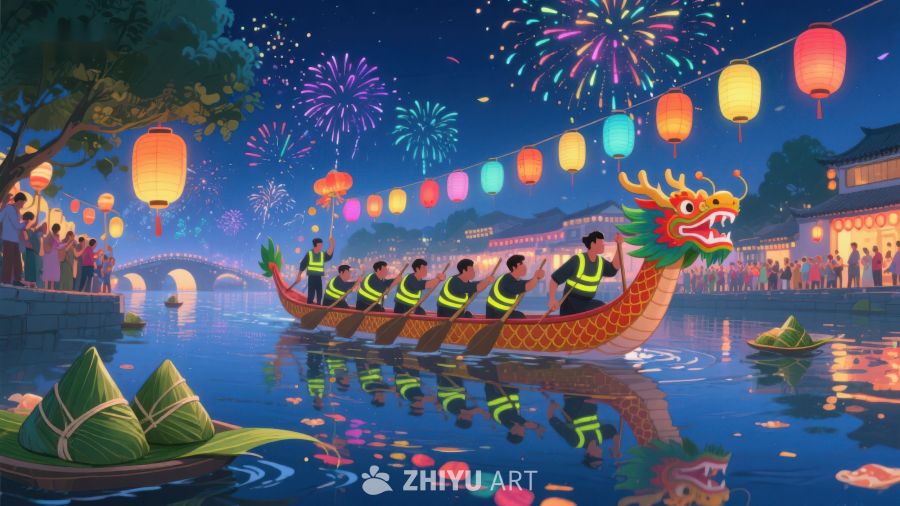 龙舟竞渡，夜景烟花璀璨 287