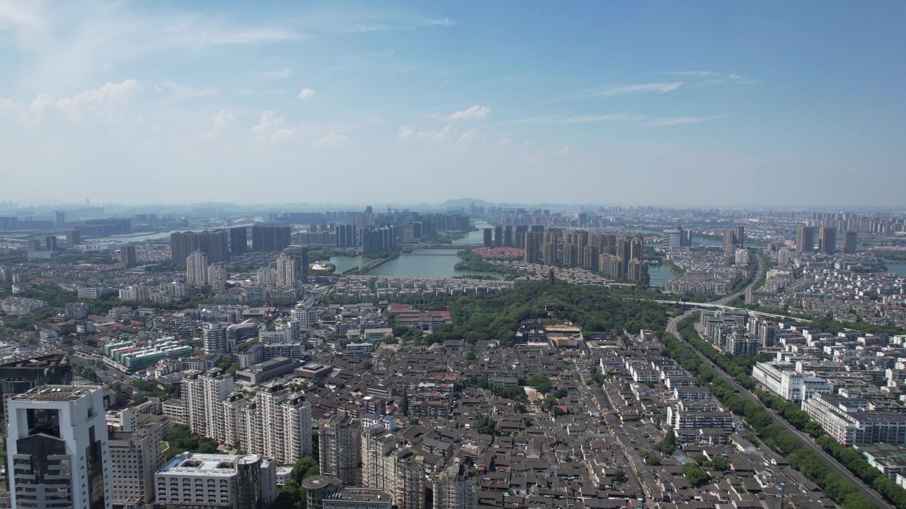 浙江绍兴城市大景城市建设航拍