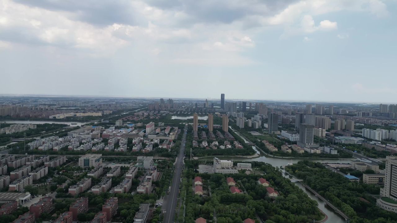 航拍山东东营城市建设东营风光