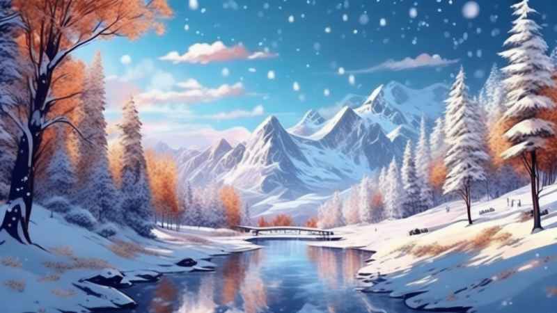 冬季背景图插画雪山雪景 49