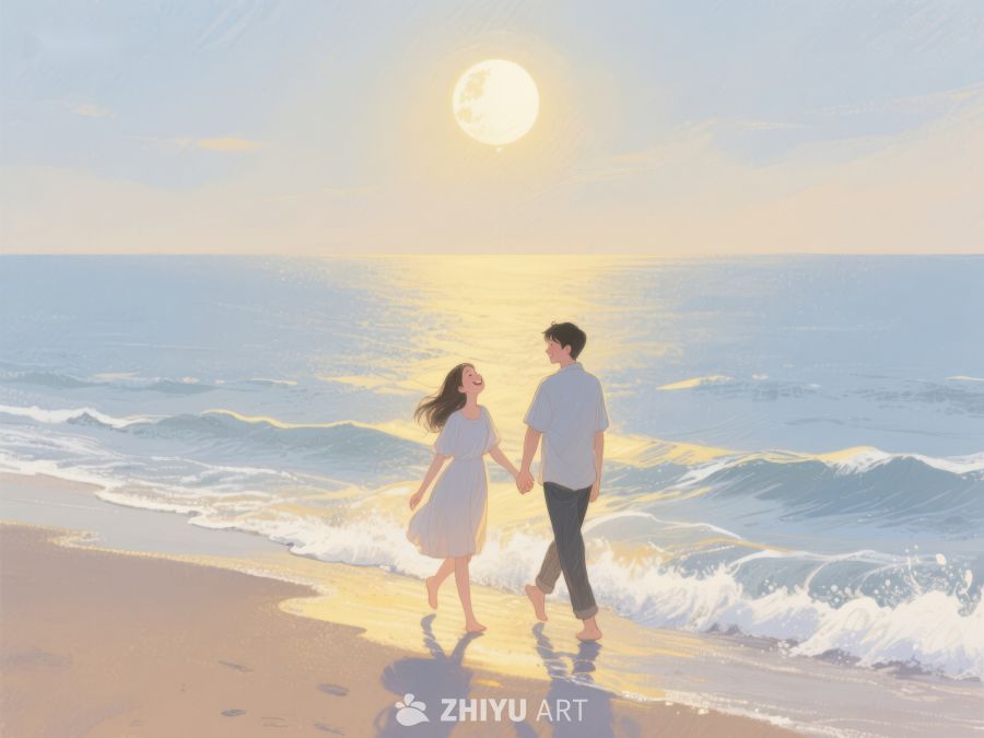 海滩漫步的浪漫情侣 282