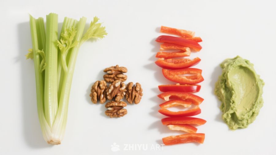 蔬菜坚果与鳄梨泥摆盘