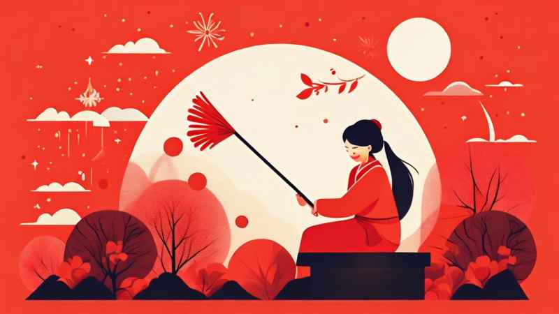 春节新春扫尘简约插画背景 59