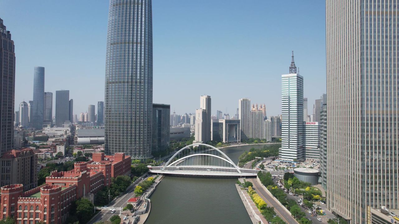 天津海河CBD高楼建筑航拍  