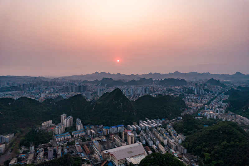 柳州城市清晨风光航拍