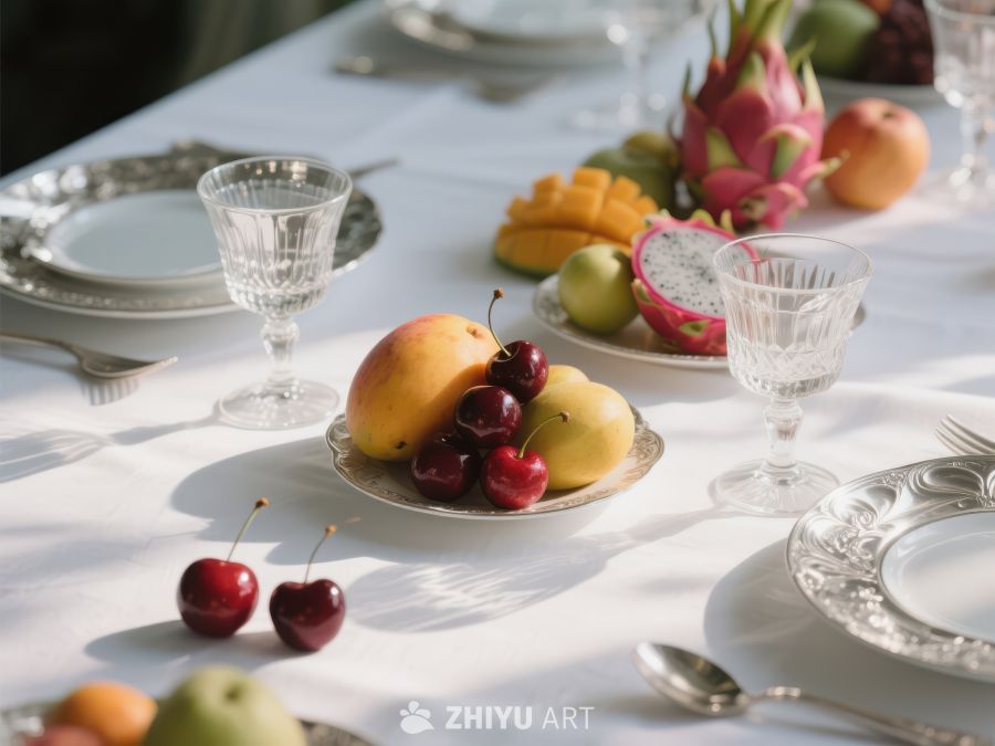 精致餐桌上的水果与餐具 293