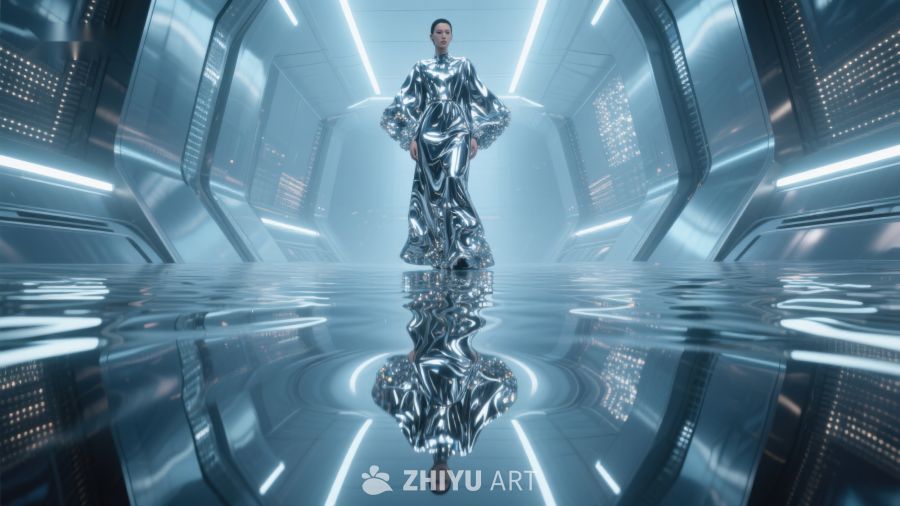 未来科技走廊中的银色身影 735