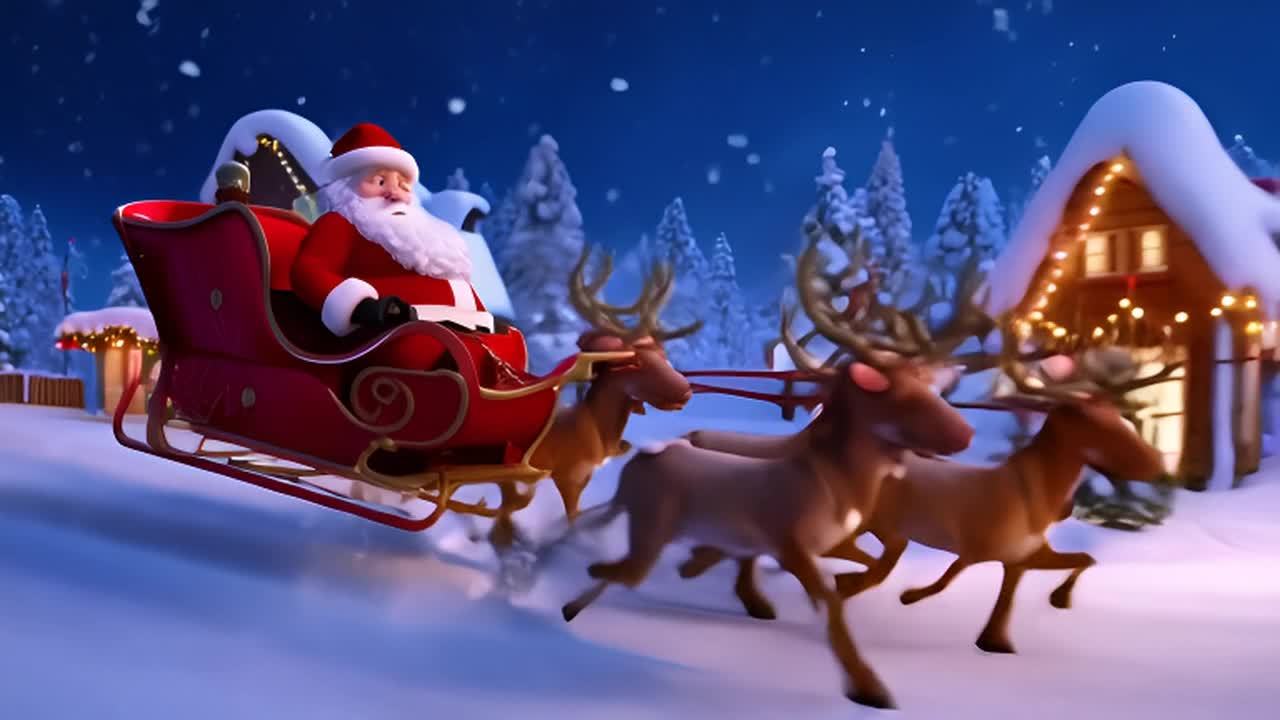 一个穿着红色衣服和白色胡子的老人坐在一个红色雪橇上