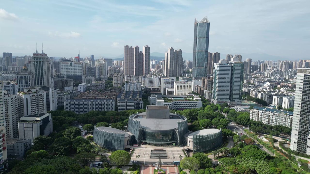 航拍福州五一广场福建大剧院