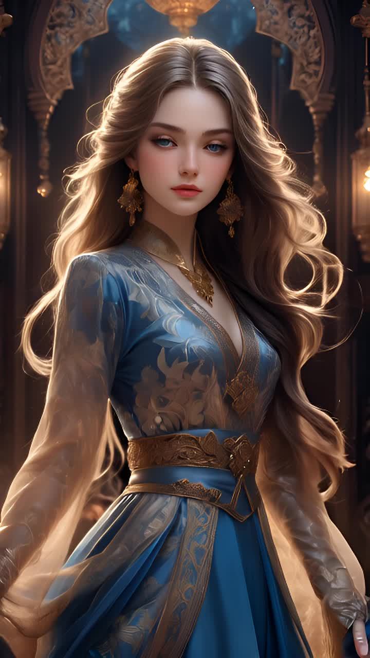 一个有着棕色长发的女性，戴着金色的耳环和项链，穿着