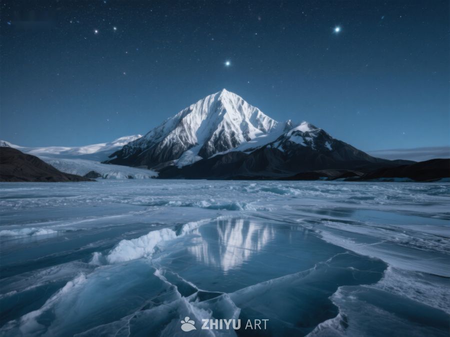 雪山倒映冰湖，夜空繁星闪烁 227