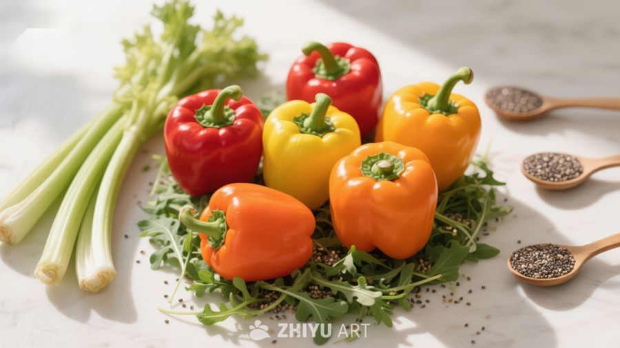 彩椒与香草食材摆拍