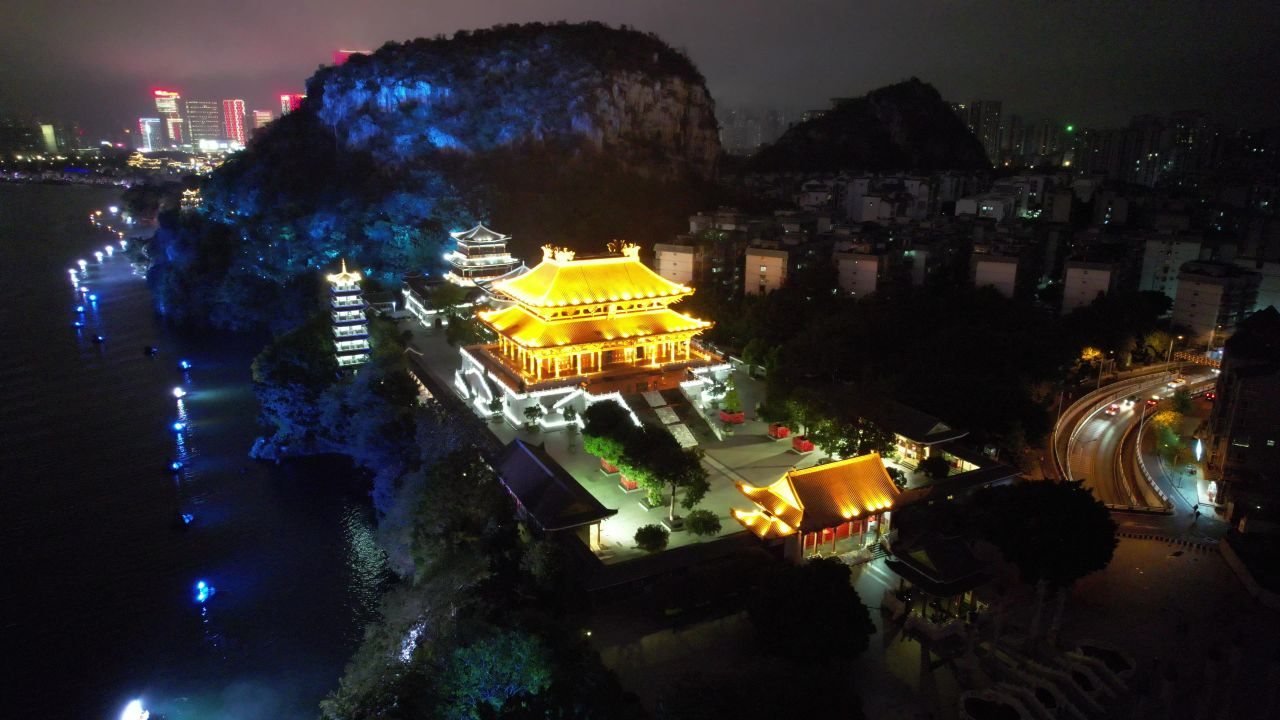 柳州文庙夜景灯光航拍