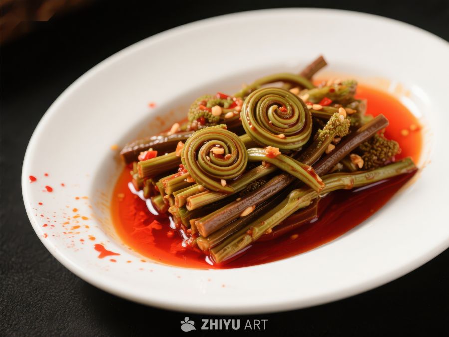 红油浸泡的螺旋蔬菜美食 223