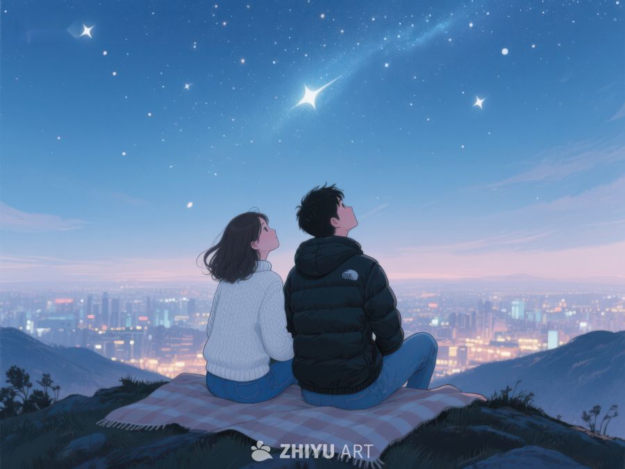 夜空下两人共赏流星 973