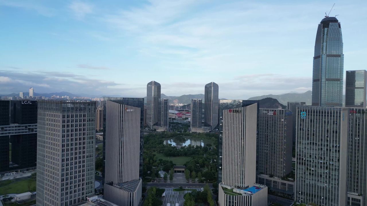  航拍台州城市风光地标建筑