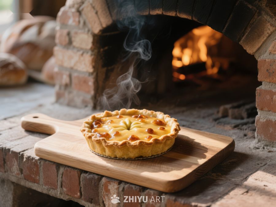 热腾腾的馅饼从砖炉中取出 448