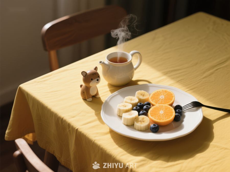 温馨早餐：水果拼盘与热茶 575