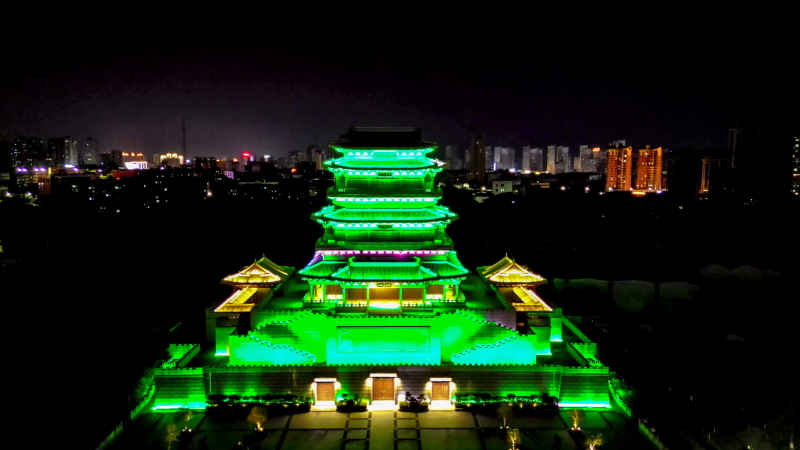 江西抚州城市夜景航拍图 