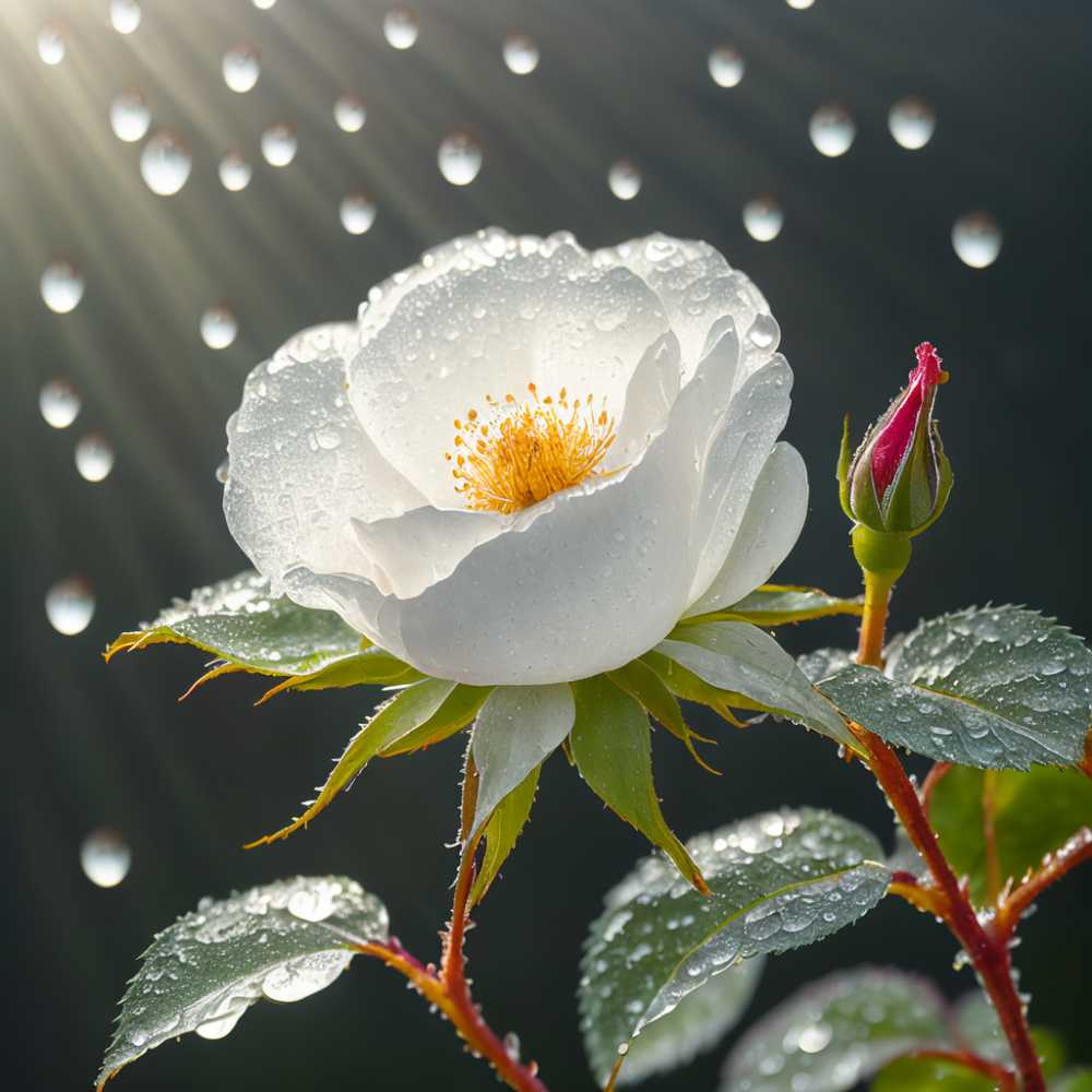 雨后的蔷薇花近景晶莹剔透