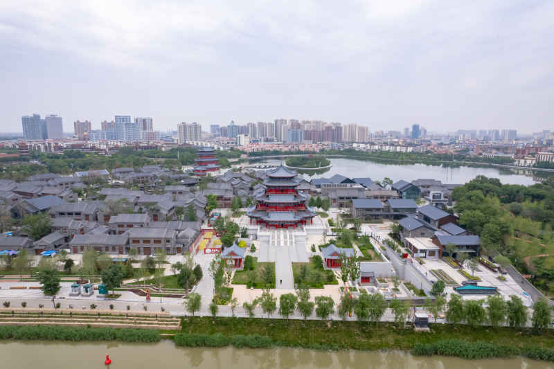 河北沧州城市风光地标建筑航拍图 