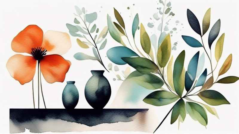 极简主义元素花朵和树枝插画