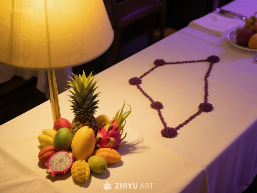热带水果与花环装饰的餐桌布置 382