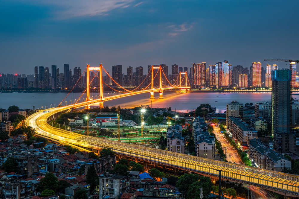 武汉鹦鹉洲长江大桥夜景