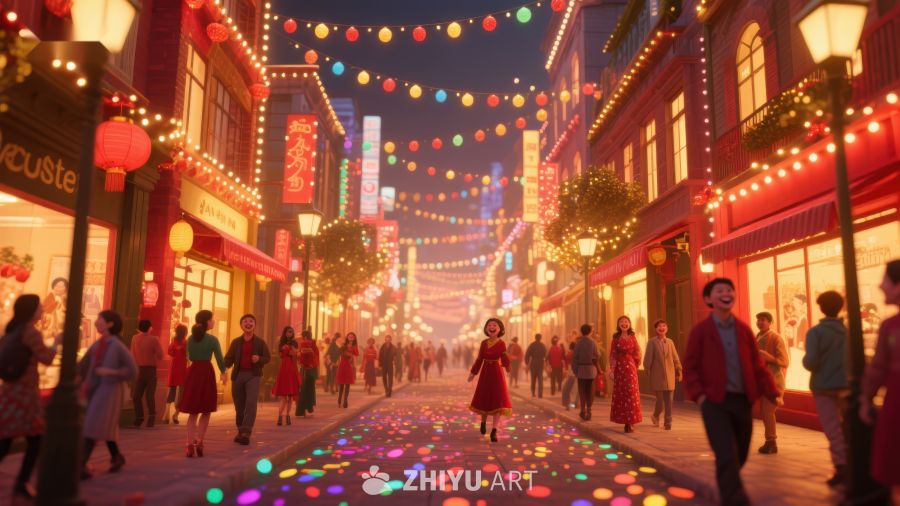 夜市灯火辉煌，人群欢聚一堂 900