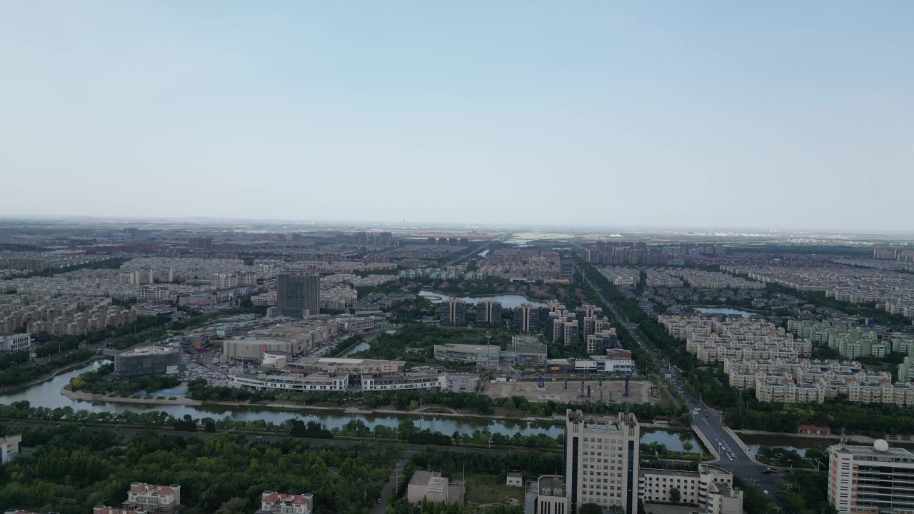 航拍山东东营城市风光