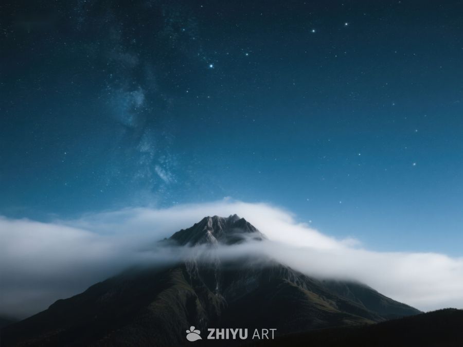 星夜山峰云雾缭绕 223