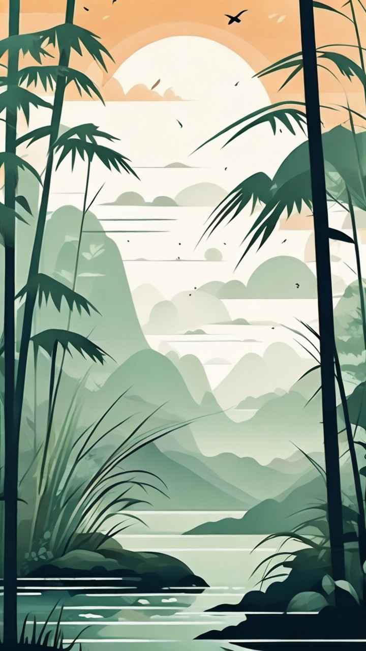 绿竹水墨插画背景图 58