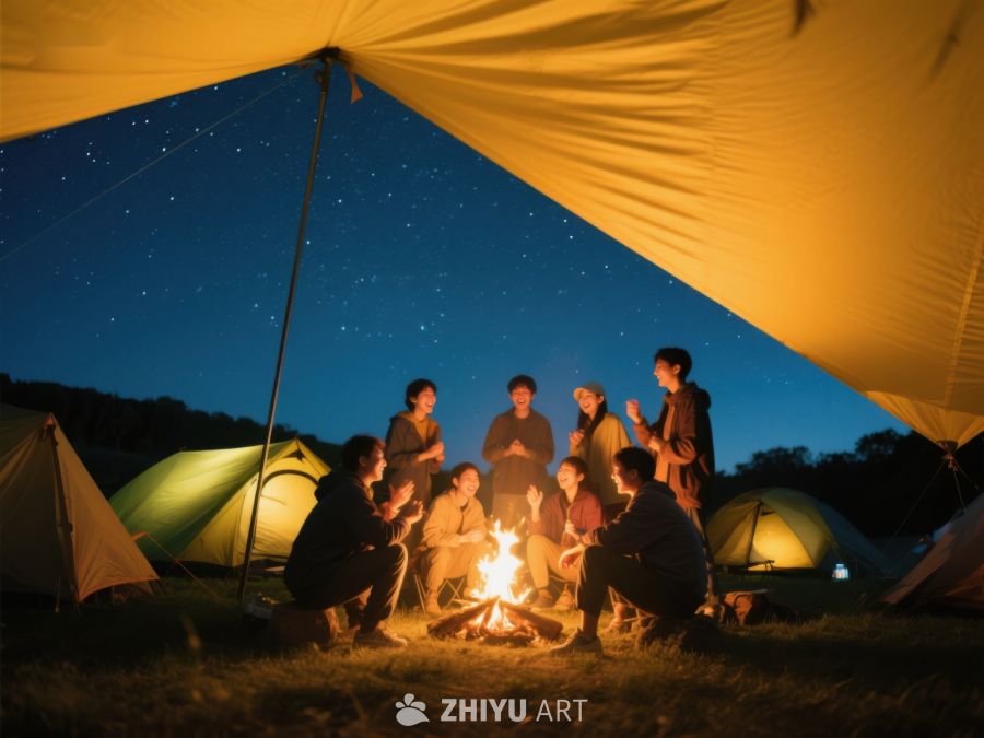 夜晚露营，篝火旁的欢聚时刻 519