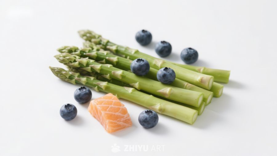 芦笋蓝莓与三文鱼片